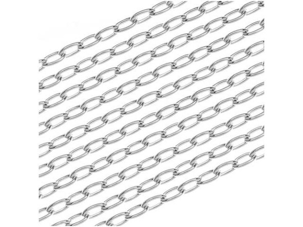 Start your next project with this Silver Plated Brass Cable Chain from Nunn Design. This chain features lightweight oval links. The plating and finishes are designed to match all Patera findings. This chain would work great for necklace or bracelet projects. Measurements: Chain is 2.3mm wide. Each link is approximately 4.3mm long and will fit up to 18 gauge wire or jump rings. The wire making up each link is .59mm thick (20-22 gauge).