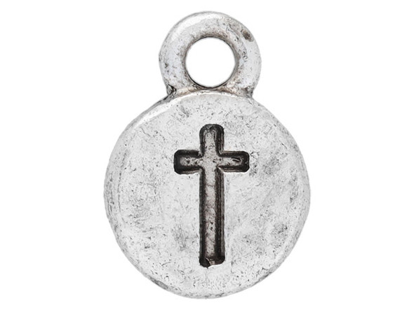 Nunn Design Antique Silver-Plated Pewter Itsy Round Spiritual Cross Charm