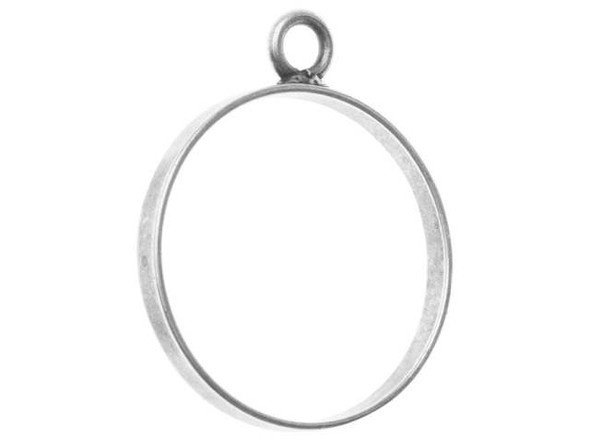 Enhance your style with the Nunn Design antique silver-plated pewter large round open frame pendant. This pendant is in the shape of a bold circular frame. You can wire wrap beads around the frame or across the frame. Add dangles for a unique look. It's a great base for tree of life or dream catcher designs. A loop is attached to the top, so you can easily add it to designs. It features a versatile silver shine. Hole Size 2.6mm/10 gauge, Length 31mm, Opening Diameter 23.5mm, Width 25mm