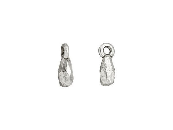 You'll love decorating designs with this Nunn Design drop charm. This charm features a faceted teardrop shape that will make a nice accent in any kind of jewelry design. The loop at the top makes it easy to add to your projects. This drop makes a wonderful stand-alone focal point and can also cluster together with other charms. It will provide an elongated and simple accent to any look. This charm displays a versatile silver shine that will work anywhere.