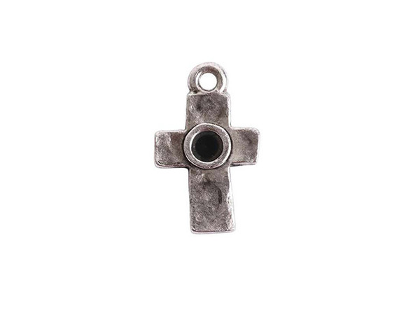 Nunn Design Antique Silver-Plated Pewter Tiny Bezel Rustic Cross Pendant