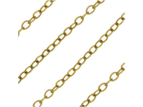 This delicate cable chain is from the Elements of Inspiration collection by Nunn Design. This chain is gold-plated with an antiqued finish. This chain is a great start for any bracelet or necklace project. Measurements: Chain links are 2.5mm long, 2mm wide and 0.4mm thick (26 gauge).
