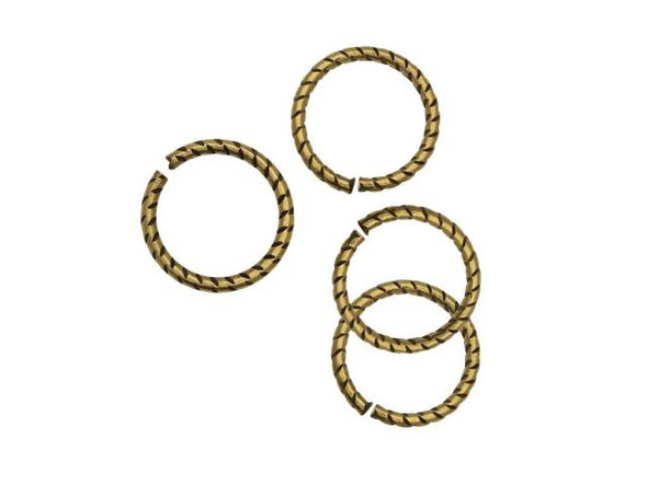 Nunn Design Antique Gold-Plated Brass 12mm Textured Circle Jump Ring (4 Pieces)
