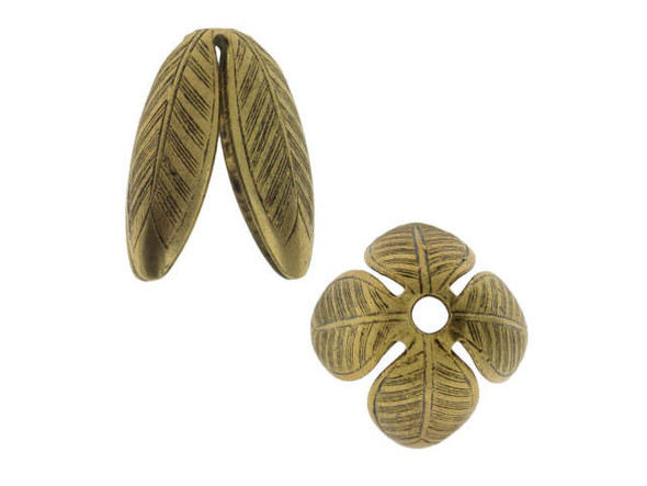 Dress up your projects with this Nunn Design bead cap. This bold bead cap features long leaf shapes creating a cone style for this bead cap. Each leaf features wonderful detail, for a style that's sure to stand out. Layer it with large beads, make it the start of a seed bead or leather tassel, combine it with other bead caps, and more. This high-quality component will have you designing in new ways. This cap features a rich golden color, perfect for classic color palettes. Fits Bead Size 14mm, Hole Size 2mm/12 gauge, Length 19mm, Width 17mm