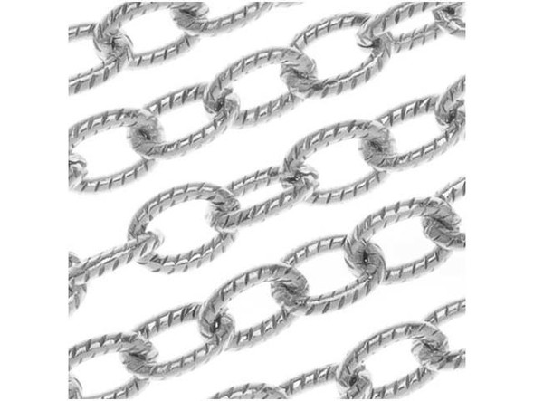 Start your next necklace or bracelet design with this Antiqued Silver Plated Brass Cable Chain from Nunn Design. This chain features lightweight oval links. The plating and finishes are designed to match all Patera findings. Measurements: Chain is 4mm wide. Each link is approximately 5mm long. The wire making up each link is .8mm thick (20 gauge).