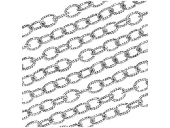 Start your next necklace or bracelet design with this Antiqued Silver Plated Brass Cable Chain from Nunn Design. This chain features lightweight oval links. The plating and finishes are designed to match all Patera findings. Measurements: Chain is 4mm wide. Each link is approximately 5mm long. The wire making up each link is .8mm thick (20 gauge).