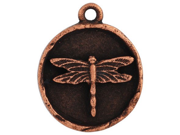 Nunn Design Antique Copper-Plated Pewter Small Round Dragonfly Charm