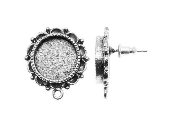Nunn Design Silver-Plated Pewter Mini Ornate Circle Bezel Earring Post  (1 Pair)