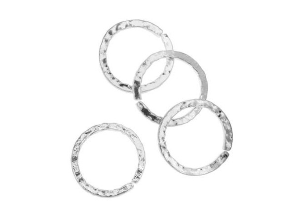 Nunn Design Silver-Plated Brass 12mm Square Hammered Edge Circle Jump Ring (4 Pieces)