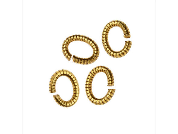 Nunn Design Antique Gold-Plated 6mm Textured Oval Jump Ring (10 Pieces)