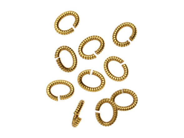 Nunn Design Antique Gold-Plated 6mm Textured Oval Jump Ring (10 Pieces)
