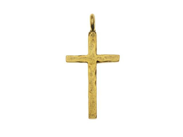 Put some meaning into your style with this Nunn Design cross. This simple charm takes on the shape of a cross. The hammered texture adds an organic and handmade beauty to the charm. A loop is attached to the top of the cross, so you can easily string this charm into designs, dangle it, and more. Try it in an Easter style or use it to give a spiritual touch to any style. This charm features a regal golden shine full of classic style.