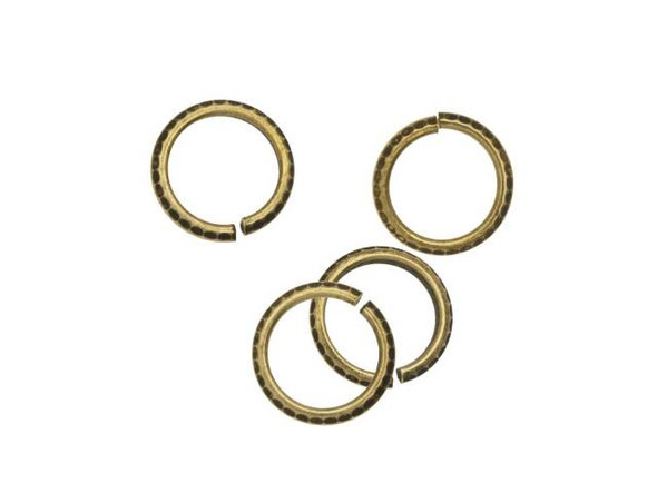 Nunn Design Antique Gold-Plated Brass 10mm Hammered Edge Circle Jump Ring (4 Pieces)