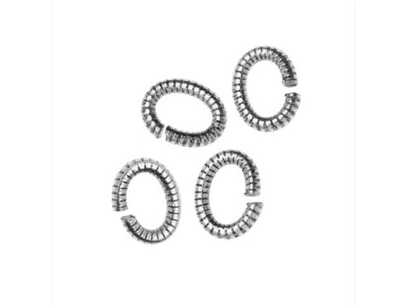 Nunn Design Antique Silver-Plated 6mm Textured Oval Jump Ring (10 Pieces)