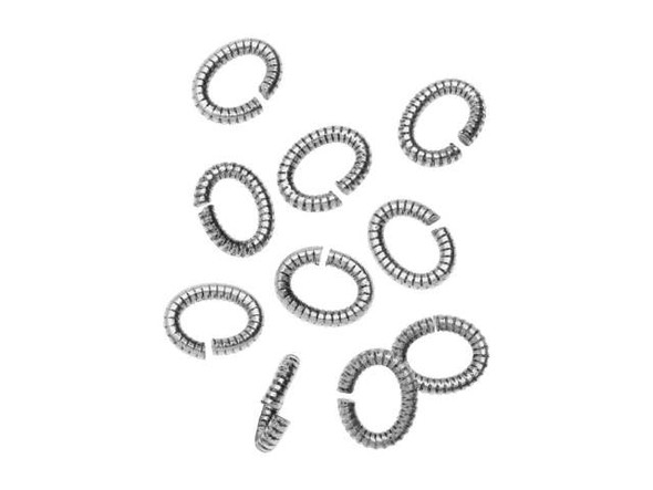 Nunn Design Antique Silver-Plated 6mm Textured Oval Jump Ring (10 Pieces)