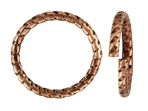 Nunn Design Antique Copper-Plated Brass 12mm Textured Circle Jump Ring (4 Pieces)
