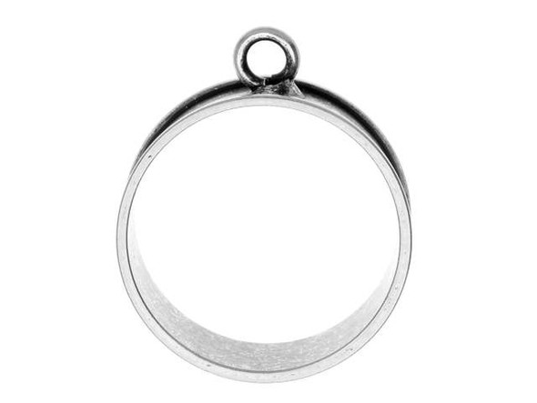 Add elements of custom style to your jewelry projects with the Nunn Design antique silver-plated pewter large open bezel deep channel large circle pendant. This bold circular pendant allows you to create all kinds of fun jewelry. The bezel is deep, so you can fill it with resin, add more components, embed epoxy clay and more. The outer ring features a channel surface that can also be decorated with epoxy clay. With so much versatility, you can showcase the outside surface, the inside, or both. A small ring at the top of the pendant makes it easy to add to designs. This pendant features a versatile silver color that will work with any style. Diameter 24mm, Hole Size 3mm, Width 9.5mm