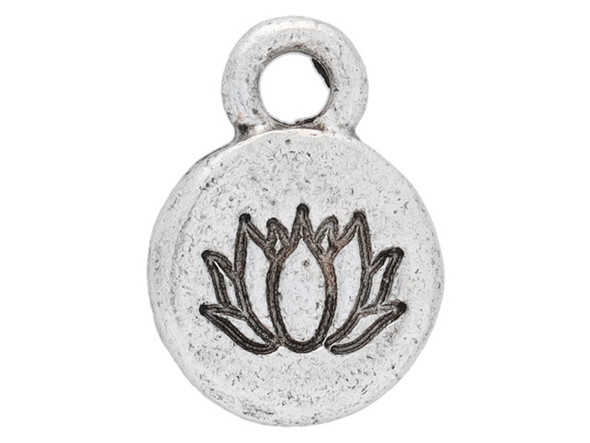 Nunn Design Antique Silver-Plated Pewter Itsy Spiritual Lotus Round Charm