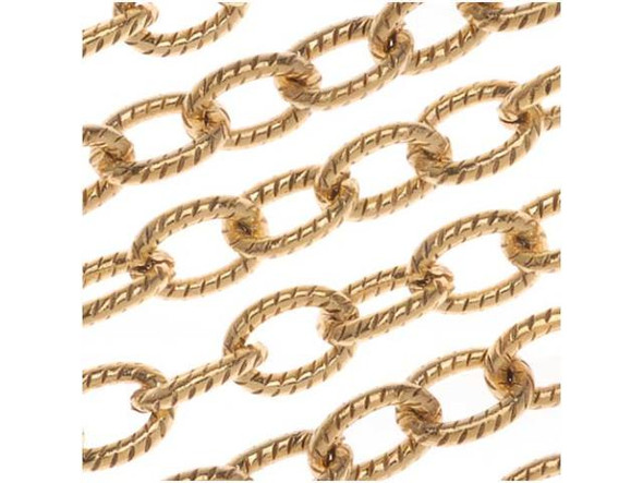 Start your next necklace or bracelet design with this Antiqued Gold Plated Brass Cable Chain from Nunn Design. This chain features lightweight oval links. The plating and finishes are designed to match all Patera findings. Measurements: Chain is 4mm wide. Each link is approximately 5mm long. The wire making up each link is .8mm thick (20 gauge).