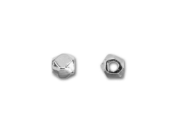 Create eye-catching style with the help of the Nunn Design silver-plated pewter faceted 6mm round bead. This bead features a rounded shape covered in angular facets for enhanced dimension. It features a versatile size that can be used in necklaces, bracelets or even earrings. Try using this bead to break up color patterns in designs. It displays a bright silver gleam that will add lively beauty to any color palette. Diameter 6mm, Length 5mm