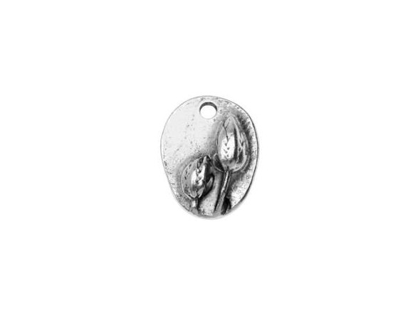 You&rsquo;ll love the detail of this small prairie pod charm from Nunn Design. This charm is oval-shaped and features a raised design of two flowers on the front.  The back is flat and plain. There is a hole at the top of the charm so it is easy to add it to your designs. This charm features a versatile silver color. Dimensions: 13.5 x 10.5mm, Hole Size: 2.0mm