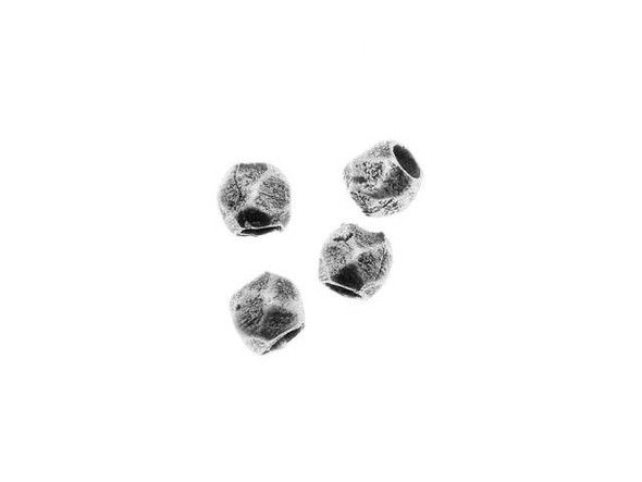 Nunn Design Antique Silver-Plated Pewter Faceted 4mm Round Bead (4 Pieces)