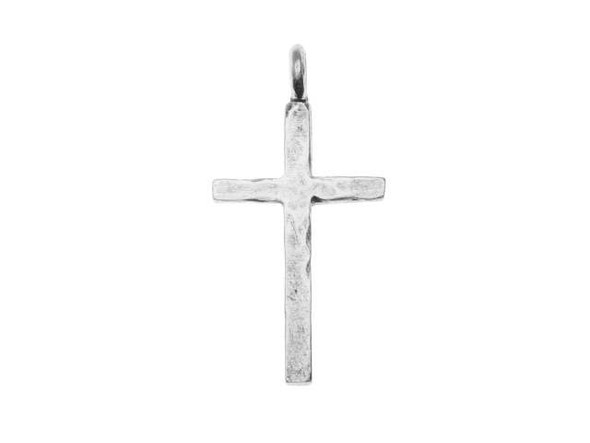 Nunn Design Antique Silver-Plated Pewter Hammered Traditional Cross Charm