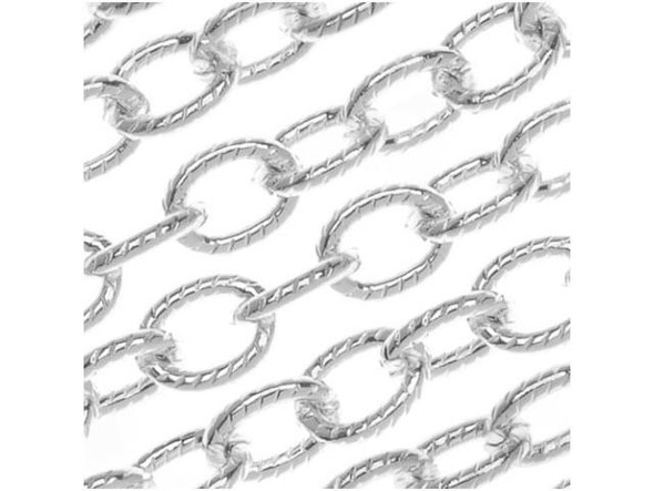 Start your next necklace or bracelet design with this Silver Plated Brass Cable Chain from Nunn Design. This chain features lightweight oval links. The plating and finishes are designed to match all Patera findings. Measurements: Chain is 4mm wide. Each link is approximately 5mm long. The wire making up each link is .8mm thick (20 gauge).