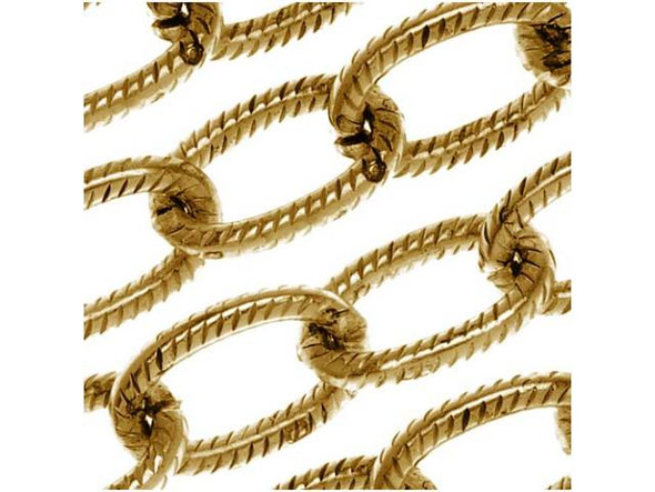 Nunn Design Antiqued Gold Plated 9mm Textured Cable Chain by the Foot