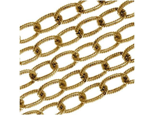 Nunn Design Antiqued Gold Plated 9mm Textured Cable Chain by the Foot