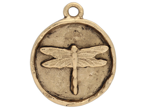 Nunn Design Antique Gold-Plated Pewter Small Round Dragonfly Charm