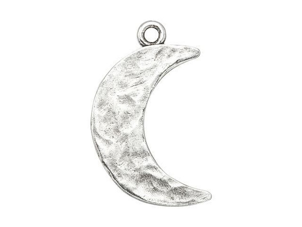 For celestial style, try this Nunn Design charm. This flat charm takes on the simple shape of a crescent moon. It features a hammered surface full of organic, artisan style, giving it a handmade look. This charm makes a great stand-alone accent, or it can be metal stamped or engraved upon. Use the small loop at the top to attach it to necklaces, bracelets, and even earrings. This charm displays a versatile silver color that will work anywhere.
