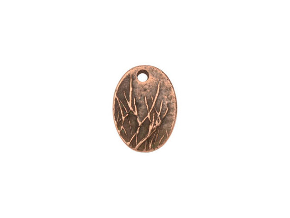 The feeling of open fields fills this small meadow grass charm from Nunn Design. This charm is oval-shaped and features a raised design of tall grass on the front.  The back is flat and plain. There is a hole at the top of the charm so it is easy to add it to your designs. This charm features a warm antique copper color. Dimensions: 13.5 x 10mm, Hole Size: 2.0mm