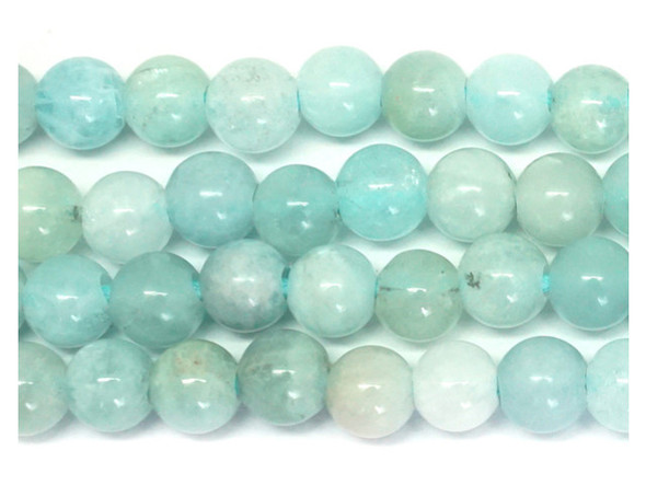 Gemstone beauty fills these aquamarine beads from Dakota stones. These beads are perfectly round in shape and feature a versatile size that you can use in all kinds of designs. These beads would look wonderful in matching necklace and bracelet sets. Their large stringing hole makes these beads great for use with thicker stringing materials. Aquamarine is the Latin term for &ldquo;water of the sea.&rdquo; This stone was once thought to be the treasure of mermaids, as well as a lucky stone for sailors. Because gemstones are natural materials, appearances may vary from bead to bead.