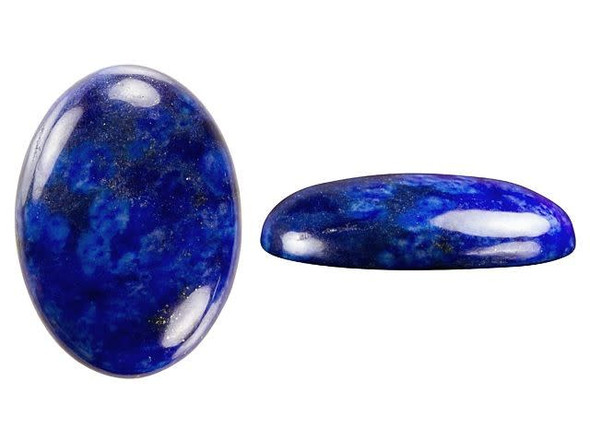 Showcase enchanting style in your designs with the Dakota Stones 25x18mm lapis lazuli oval cabochon. This oval-shaped cabochon features a domed front that will stand out nicely in designs. The back is flat, so you can easily add it to projects. It is large in size, so you can create a pendant by adding bead embroidery around it or use it in a bezel setting. Lapis lazuli is a semi-precious stone that contains primarily lazurite, calcite and pyrite. It was among the first gemstones to be worn as jewelry and worked on. It features a deep blue color with shimmering flecks of gold. Metaphysical Properties: Lapis lazuli is said to enhance insight, intellect and awareness.Because gemstones are natural materials, appearances may vary from piece to piece.Length 25mm, Width 18mm