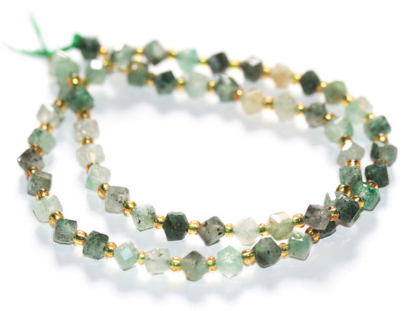 Dakota Stones Green Strawberry Quartz 4 x 6mm Table Cut Cube Corner Drilled 15-16" Bead Strand