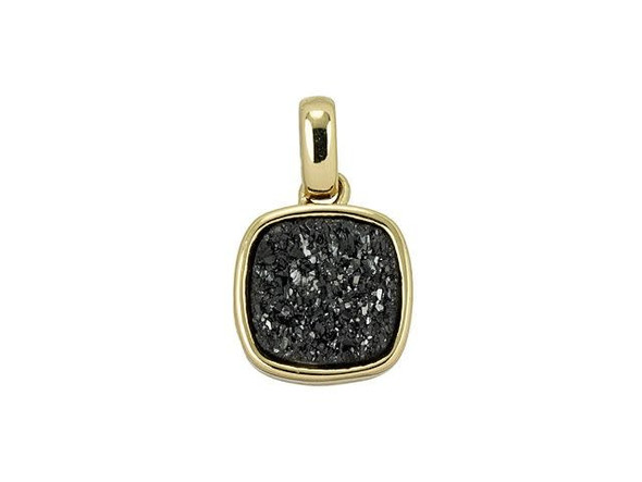 Dakota Stones 9mm Black Druzy Gold-Plated Square Charm