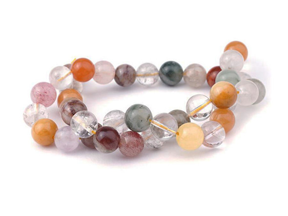You'll love this Dakota Stones Lodalite Quartz 10mm natural round bead strand. These beads feature a classic round shape and a variety of clear, orange, pink, and even grey colors. Their 10mm size will make them stand out in your projects. Because gemstones are natural materials, appearances may vary from bead to bead.