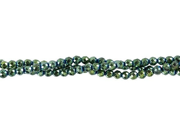 Dakota Stones 3mm Green-Plated Hematite Faceted Round Bead Strand