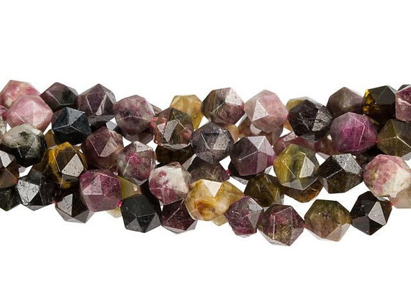 You'll love creating new looks with these Dakota Stones tourmaline beads. These gemstone beads feature a round shape with a star cut filled with triangular facets. The facets gleam from every angle, so they are sure to draw attention to designs. You can easily use these beads in matching necklace and bracelet sets. These beads feature a variety of colors, from dark pink and forest green, to ivory, brown, and gray. Try them with dark earth tones for a fall look, warm them up with copper elements, and more.Because gemstones are natural materials, appearances may vary from piece to piece.