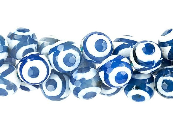 Dakota Stones 12mm Dzi Agate Blue/White Eye Faceted Round Bead Strand