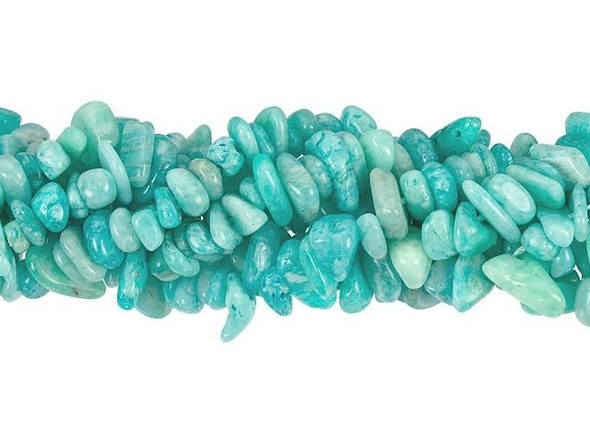 You'll love the splash of color in these Dakota Stones beads. These gemstone beads feature pebble-like chip shapes that will make an organic display in your designs. You can use these versatile beads in necklaces, bracelets, or even earrings. Pair them with round shapes or layer them together. These beads feature colors that range from blue-green to green with white inclusions. Metaphysical Properties: Amazonite is said to balance energy, while promoting harmony and universal love. It is often called the stone of courage and the stone of truth, as it provides the ability to discover truths and integrity.Because gemstones are natural materials, appearances may vary from bead to bead.