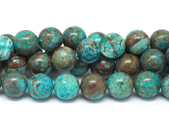 Bring gemstone style to your designs with this Dakota Stones blue sky jasper 10mm round bead strand. These beads feature a classic round shape and a vibrant blue color mixed with greens and browns. Their 10mm size will make them stand out in your projects. Because gemstones are natural materials, appearances may vary from piece to piece.