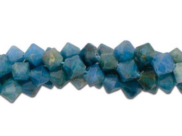 Create glittering gemstone accents in your jewelry designs with these Dakota Stones beads. These beads take on a classic bicone shape with beautiful facets that shine from every angle. You'll love the way they catch the eye in your projects. They are versatile in size, so you can use them in necklaces, bracelets and earrings. They will work anywhere. The name apatite derives from the Greek word "apate," meaning to deceive, because it is often mistaken for other stones. The color of this material is such a vibrant blue that it is difficult to believe it could be found naturally. But this color is natural. Metaphysical Properties: Often called a dual-action stone, blue apatite is used to achieve goals. It removes negativity, confusion and stimulates the mind to expand knowledge and truth. It is a great stone for encouraging inspiration and is famous for deepening meditation. Because gemstones are natural materials, appearances may vary from piece to piece. Each strand includes approximately 64 beads. Dimensions: 6mm, Hole Size: 0.8mm