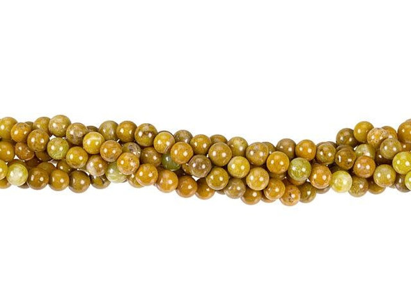 Bring warm, sun-kissed color to designs with these golden yellow Jasper beads. These gemstone beads from Dakota Stones feature classic round shapes that will work in a variety of styles. They are small in size, so you can use them as spacers between larger beads or as pops of color in earrings. They feature mustard yellow color, with hints of soft green and dusty brown. Pair them with earthy tones for a mellow style. Metaphysical Properties: Golden yellow Jasper is said to amplify self-confidence and courage.Because gemstones are natural materials, appearances may vary from bead to bead. Each strand includes approximately 104 beads.