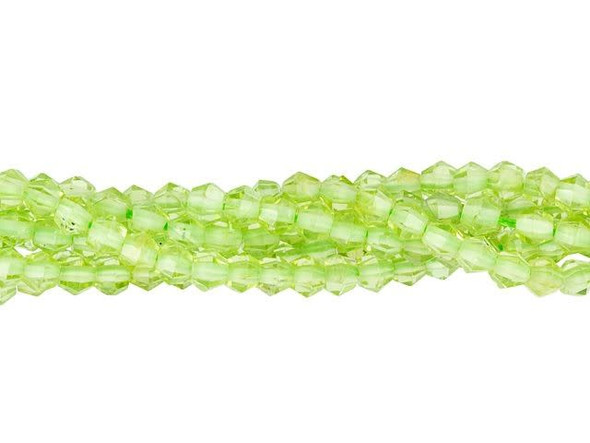 Create glittering gemstone accents in your jewelry designs with these Dakota Stones beads. These tiny beads take on a classic bicone shape with beautiful facets that shine from every angle. You'll love the way they catch the eye in your projects. Use these small beauties as spacers between bigger beads or alongside seed beads. They feature cheerful spring green color. Peridot is the birthstone for the month of August.Because gemstones are natural materials, appearances may vary from piece to piece. Each strand includes approximately 135 beads.