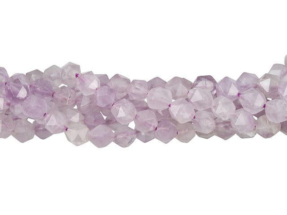 Put sweet and shining touches on your style with these Dakota Stones lavender amethyst beads. These gemstone beads feature a round shape with a star cut filled with triangular facets. You'll love using these versatile beads in necklaces, bracelets, and even earrings. These beads feature a pale purple color full of graceful elegance. Metaphysical Properties: People of ancient times believed amethyst to protect the wearer from drunkenness. Today, this gemstone is believed to promote happiness.Because gemstones are natural materials, appearances may vary from piece to piece. Each strand includes approximately 63 beads. Our amethyst beads have nice, deep color, but may show natural inclusions.