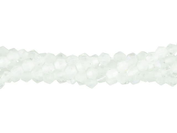 Create glittering gemstone accents in your jewelry designs with these Dakota Stones beads. These tiny beads take on a classic bicone shape with beautiful facets that shine from every angle. You'll love the way they catch the eye in your projects. Use these small beauties as spacers between bigger beads or alongside seed beads. They feature cloudy white color that emits flashes of blue opalescence. Metaphysical Properties: Moonstone is said to be a stone of love and is believed to aid in self-expression.Because gemstones are natural materials, appearances may vary from piece to piece. Each strand includes approximately 135 beads.