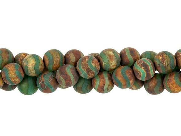 Dakota Stones 6mm Matte Dzi Agate Green Wave Round Bead Strand