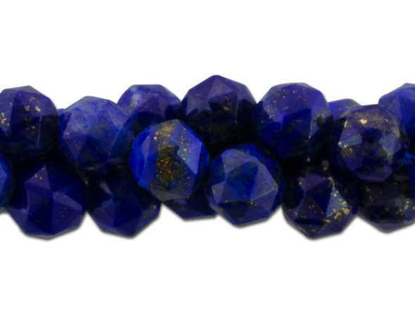 Bold blues fill these Dakota Stones 6mm lapis double heart star cut beads. These beads feature diamond cut double heart facets that help them catch the light. These lapis gemstone beads have a deep blue color with golden speckles throughout. They would make a strong statement in any design. Metaphysical Properties: Lapis is said to enhance insight, intellect, and awareness. Because gemstones are natural materials, appearances may vary from piece to piece. Each strand includes approximately 64 beads. Dimensions: 6mm